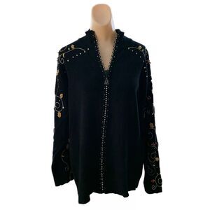 Quacker Factory Womens Cardigan Size Medium Beaded Sweater Christmas Holiday